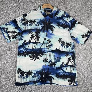 Tommy Bahama 100% Silk Hawaiian Shirt Men’s Large Floral Blue Print Aloha Beach